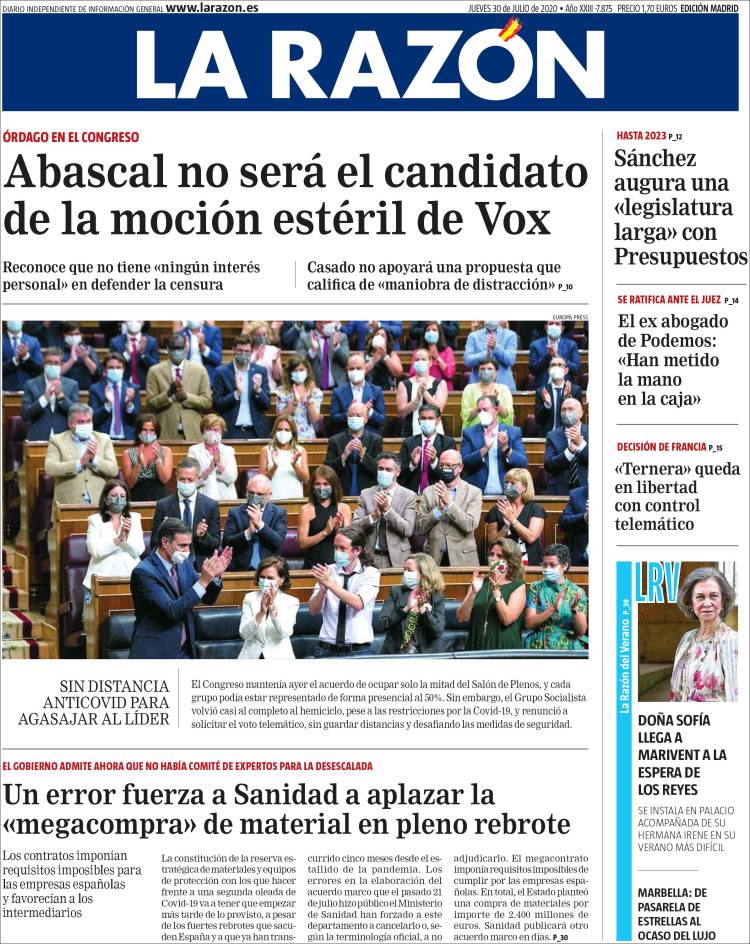 Portada de La Razón (Espa&ntilde;a)