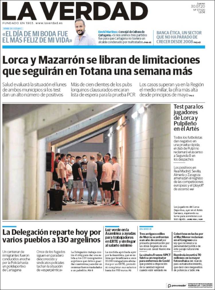 Portada de La Verdad de Murcia (Espa&ntilde;a)