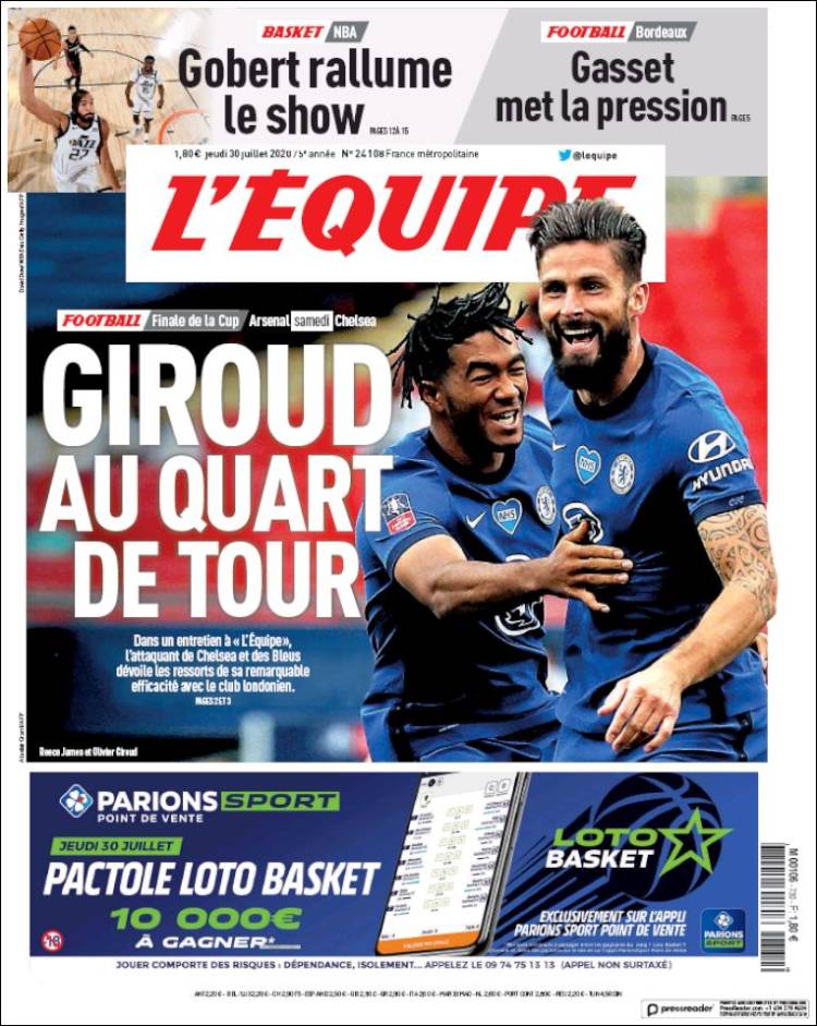 Portada de L'Equipe (Francia)