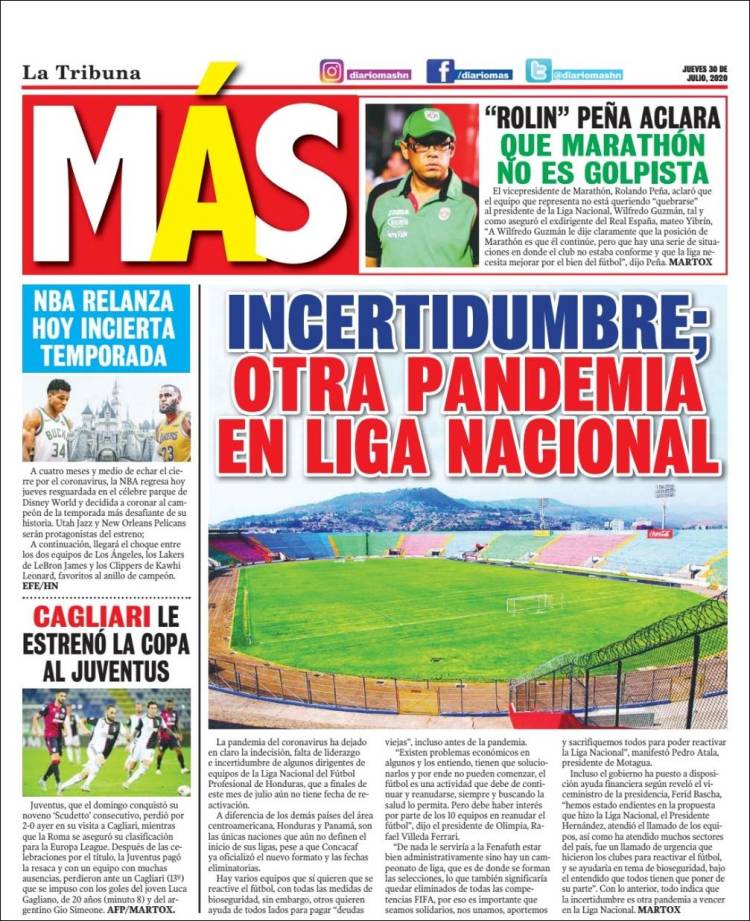 Portada de Diario Más (Honduras)