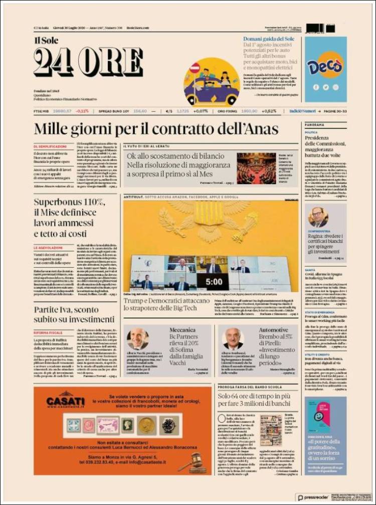 Portada de Il Sole 24 ORE (Italia)