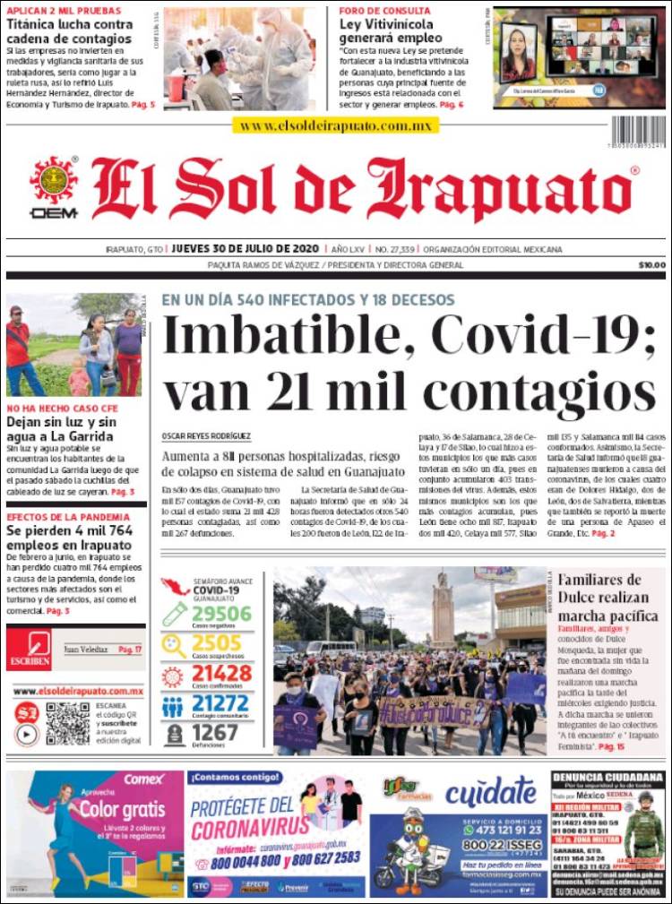 Portada de El Sol de Irapuato (M&eacute;xico)