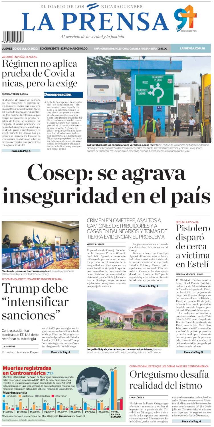 Portada de La Prensa (Nicaragua)