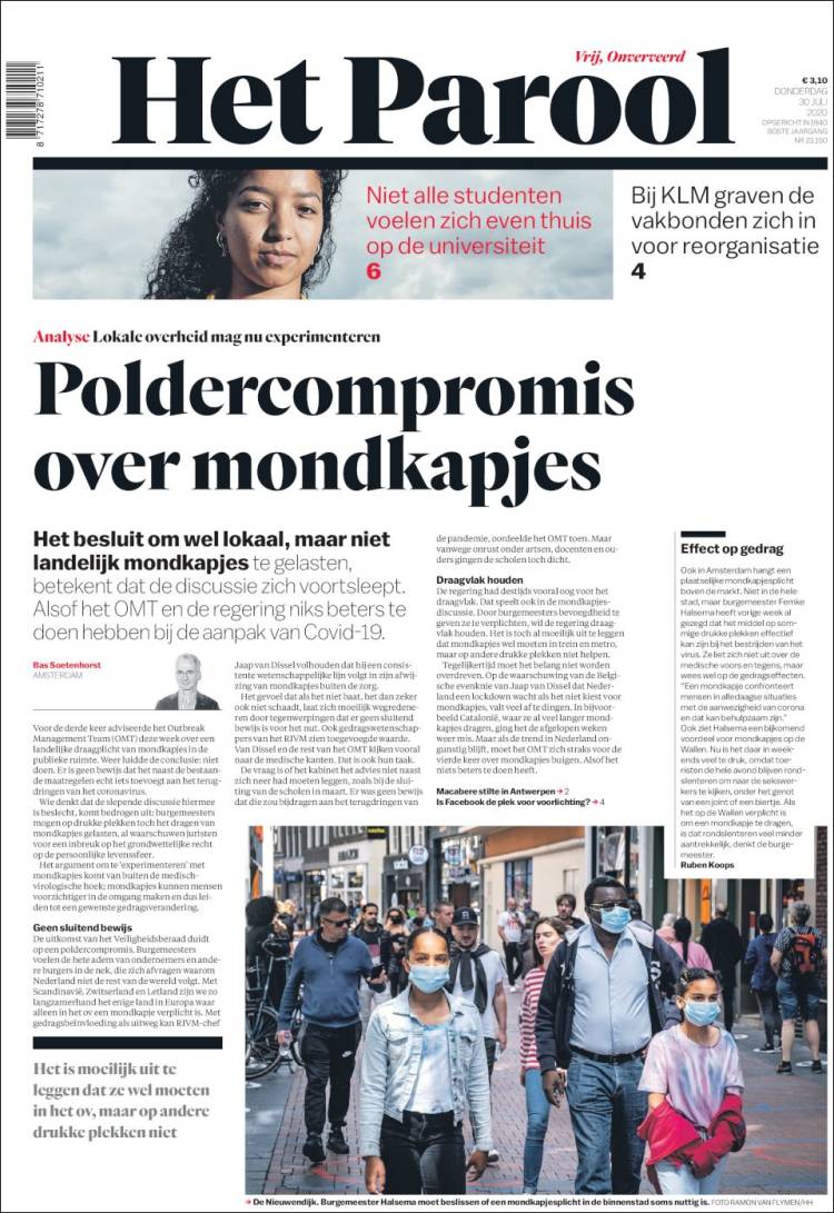 Portada de Het Parool (Pa&iacute;ses Bajos)