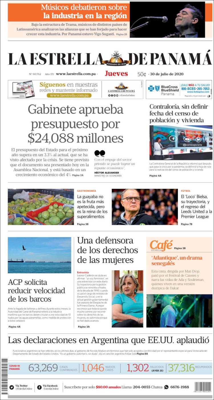 Portada de La Estrella de Panamá (Panam&aacute;)