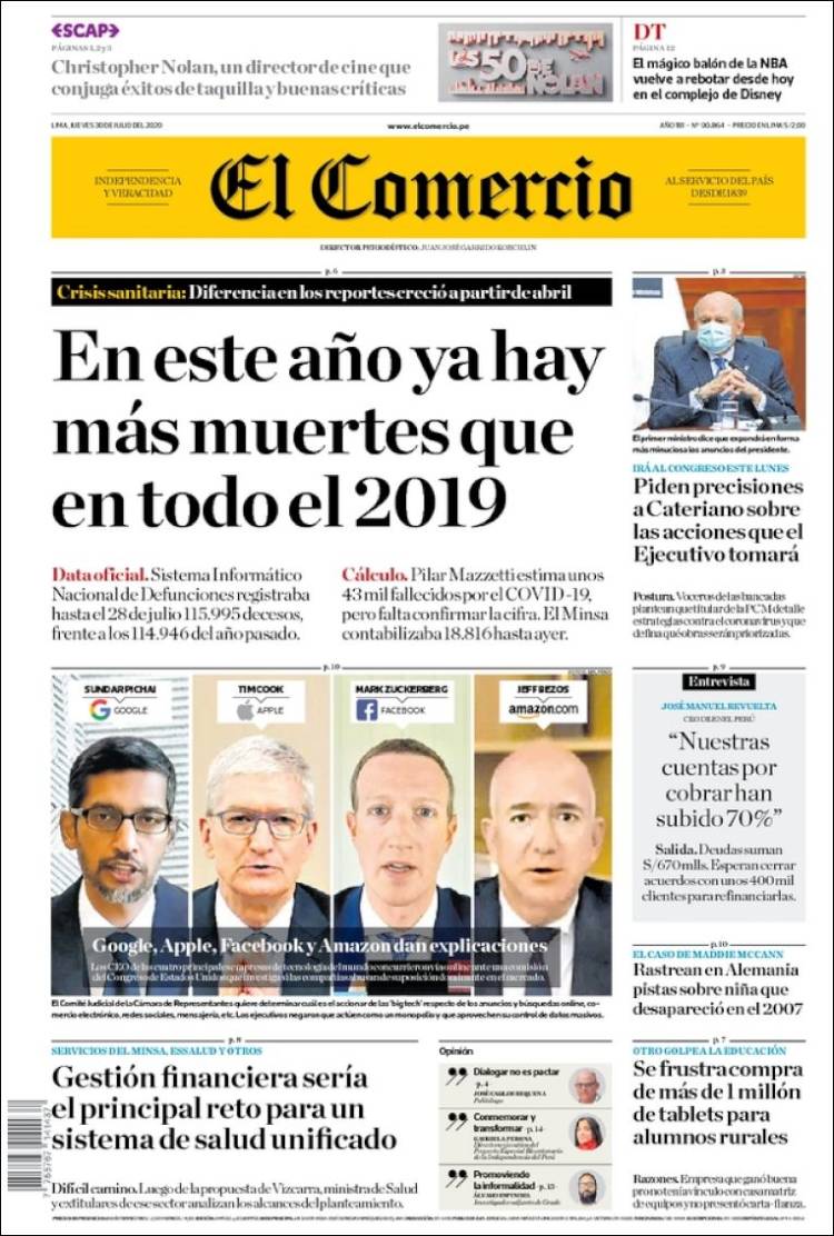 Portada de El Comercio (Per&uacute;)