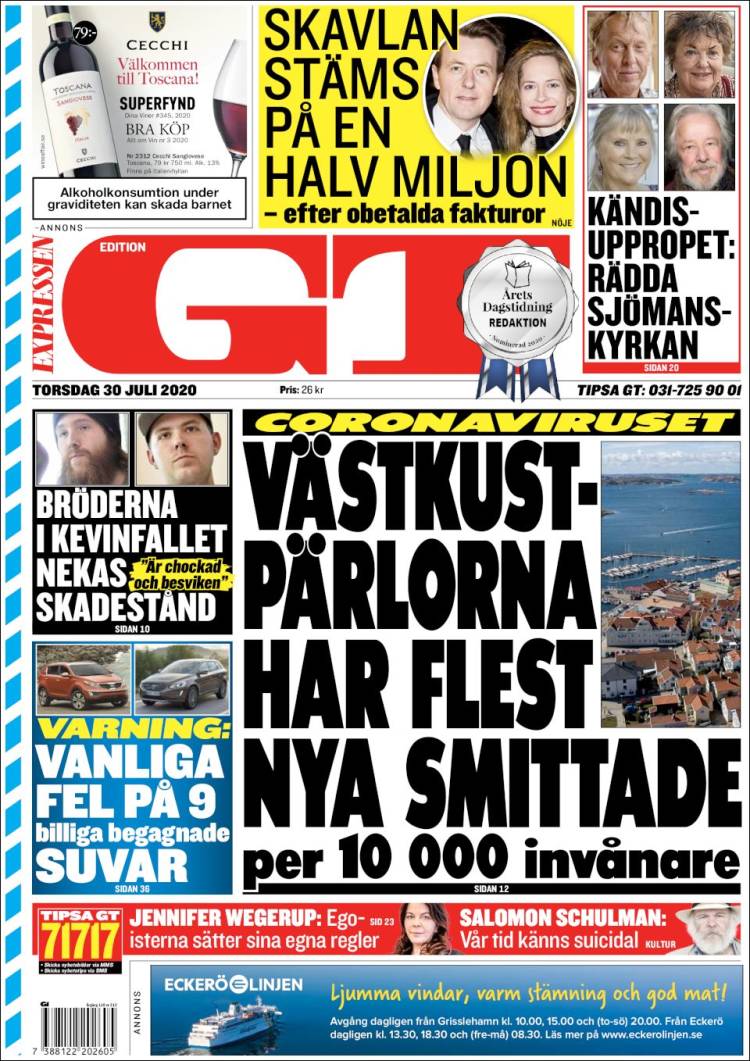 Portada de Göteborgstidningen (Suecia)