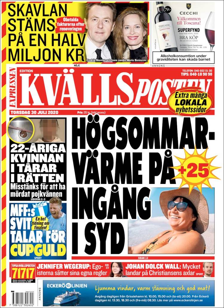 Portada de Kvällsposten (Suecia)