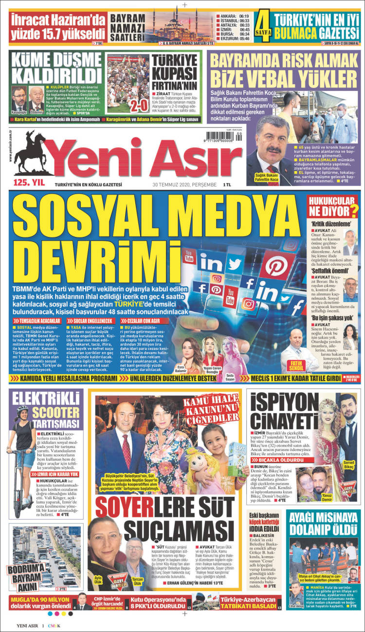 Portada de Yeni Asır (Turqu&iacute;a)