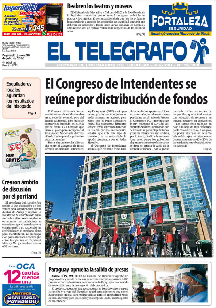 Portada de El Telégrafo (Uruguay)