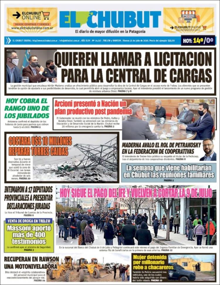 Portada de El Chubut (Argentina)