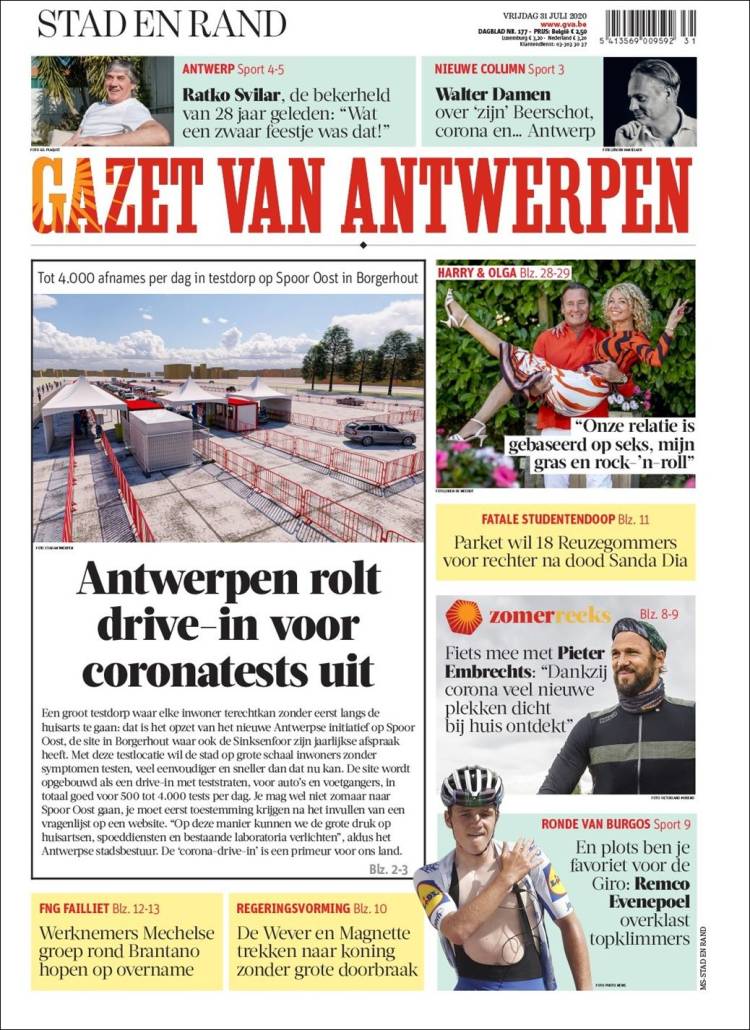 Portada de Gazet van Antwerpen (B&eacute;lgica)