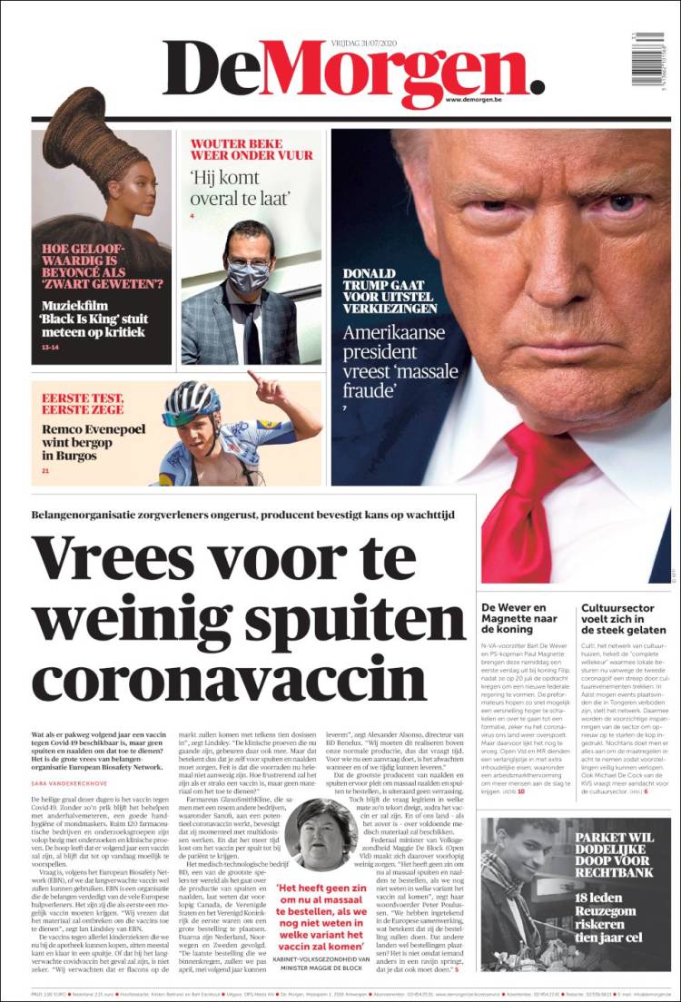 Portada de De Morgen (B&eacute;lgica)