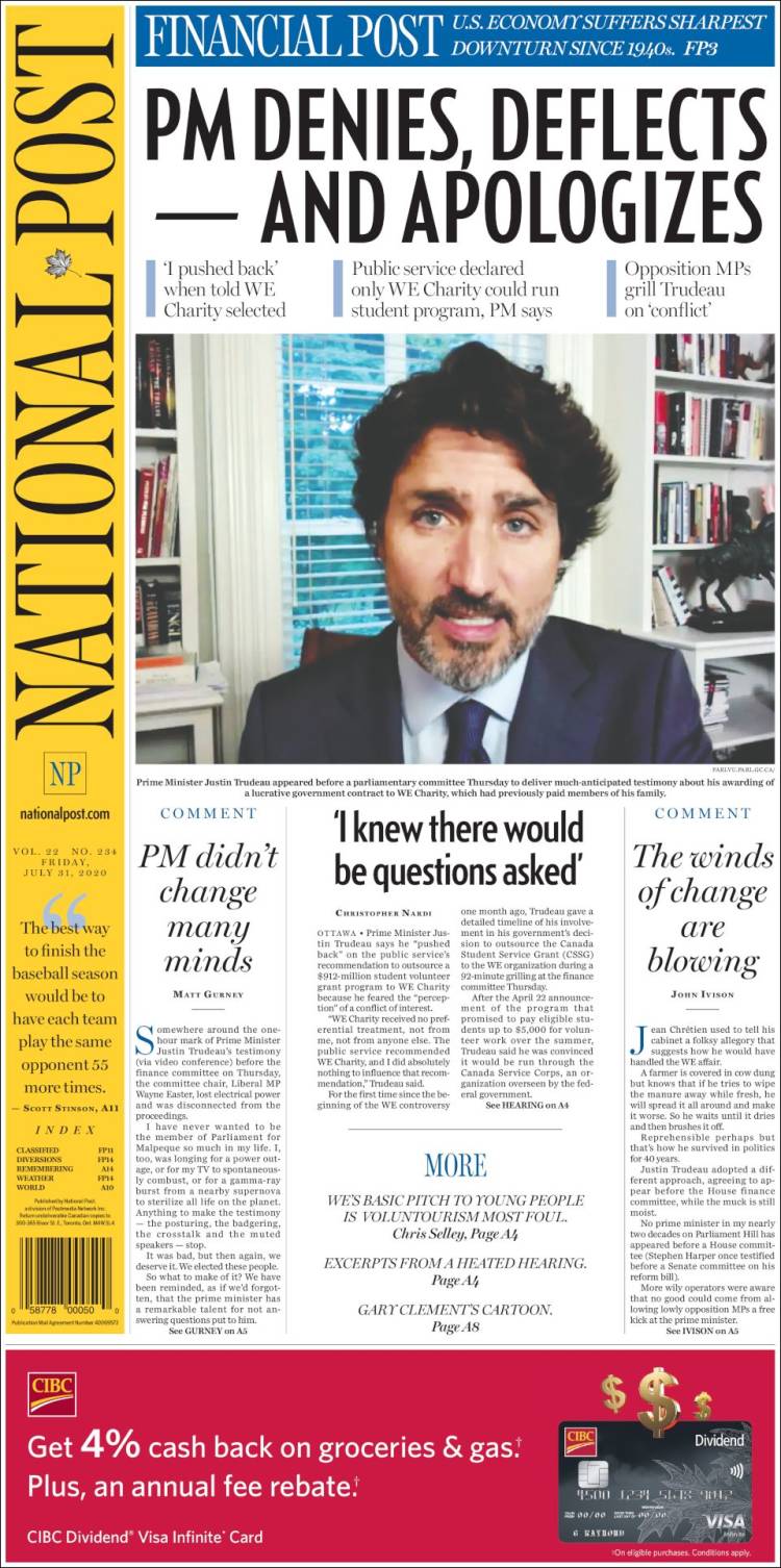 Portada de The National Post (Canadá)