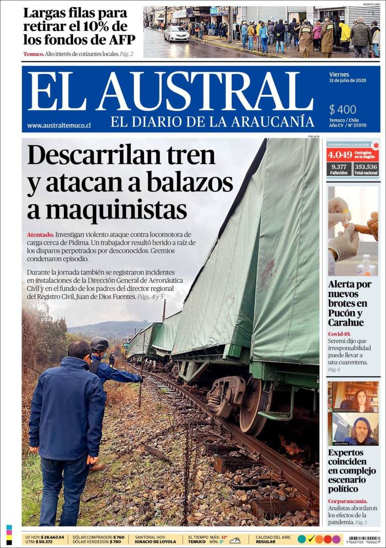 Portada de El Austral de Temuco (Chile)