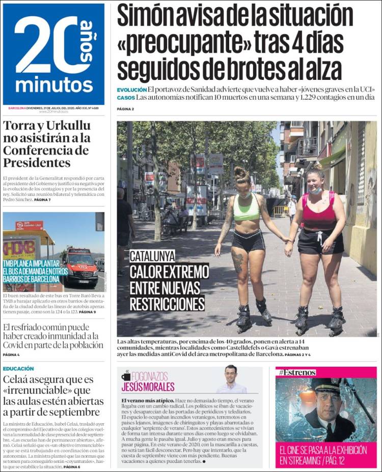 Portada de 20 Minutos - Barcelona (Espa&ntilde;a)