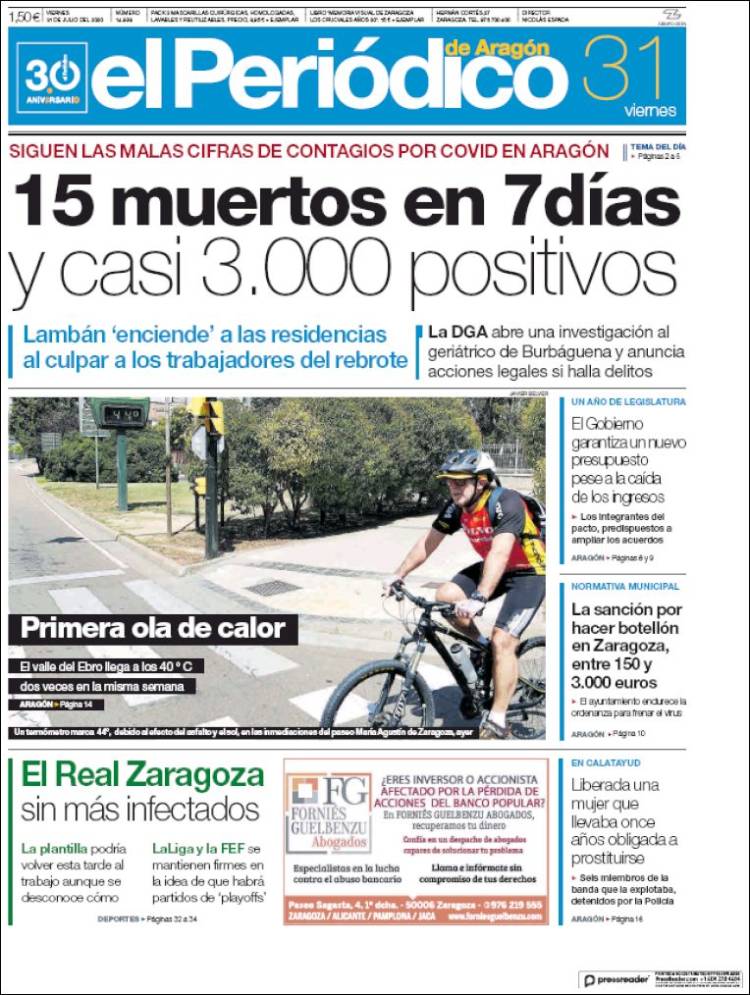 Portada de El Periódico de Aragón (Espa&ntilde;a)