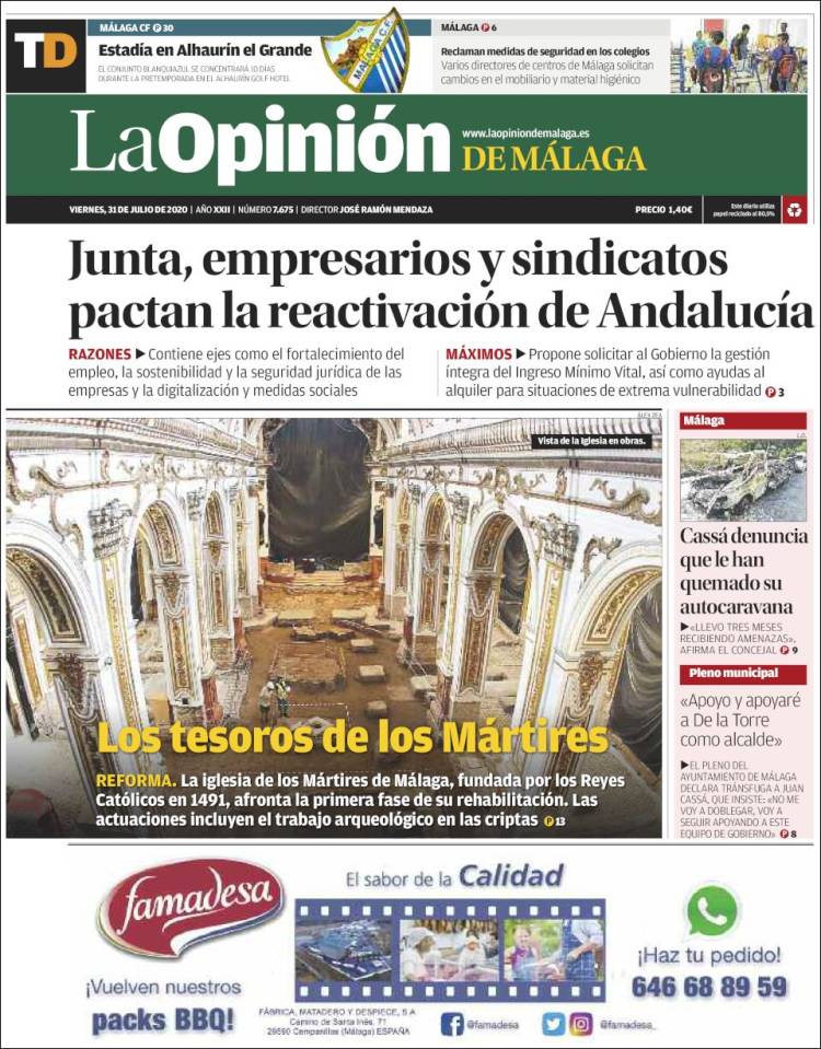 Portada de La Opinión de Málaga (Espa&ntilde;a)