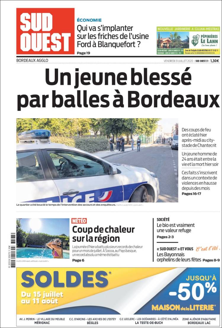 Portada de Sud Ouest (Francia)