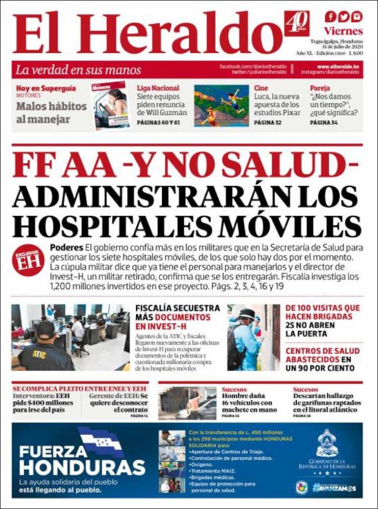 Portada de El Heraldo (Honduras)