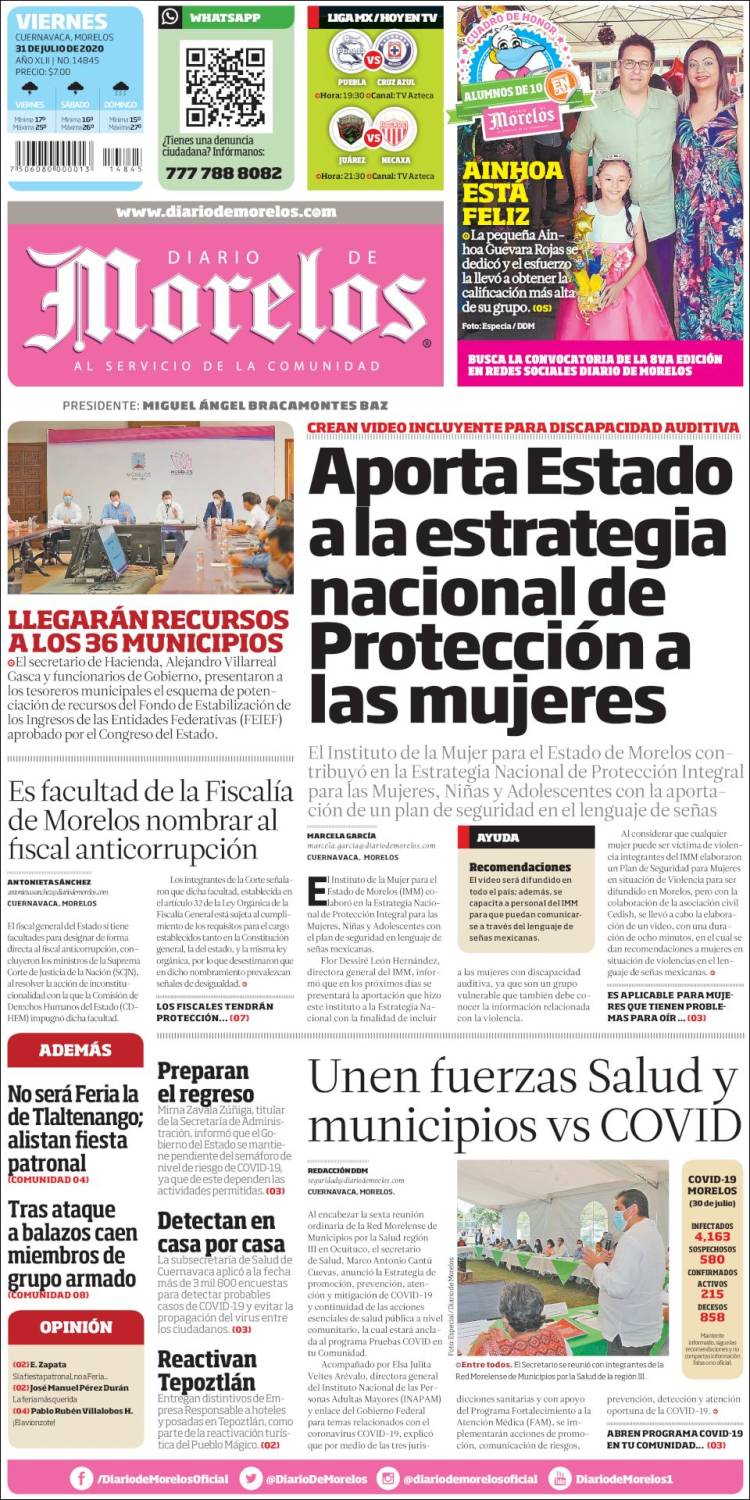 Portada de Diario de Morelos (M&eacute;xico)