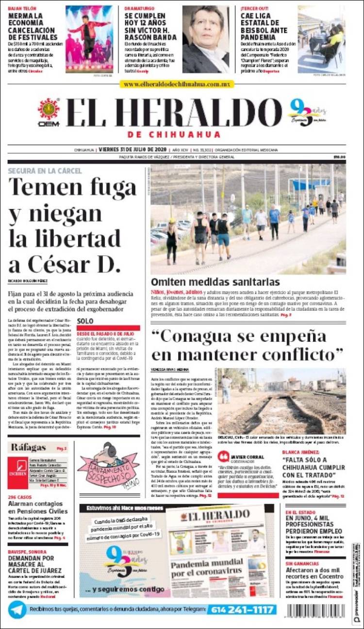 Portada de El Heraldo de Chihuahua (M&eacute;xico)