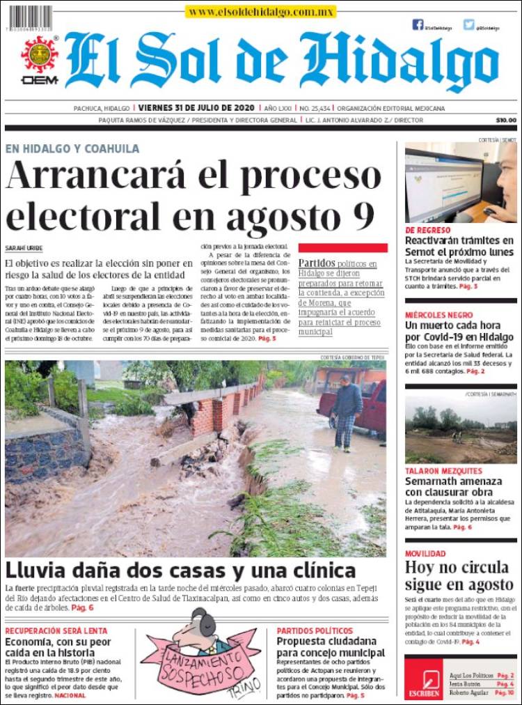 Portada de El Sol de Hidalgo (M&eacute;xico)