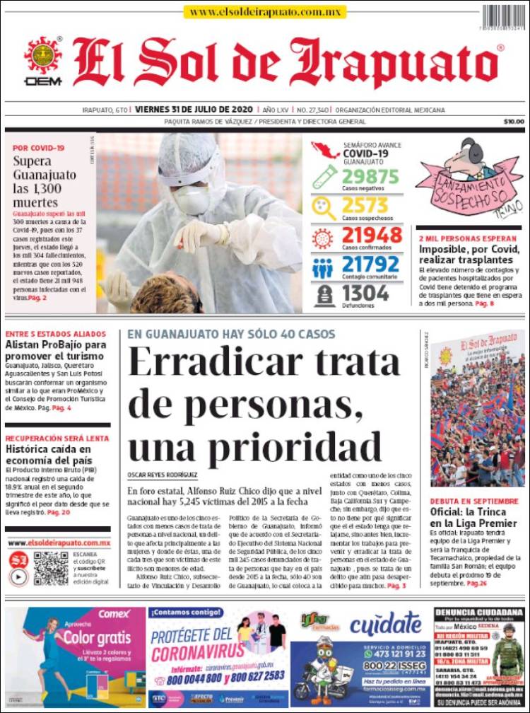 Portada de El Sol de Irapuato (M&eacute;xico)