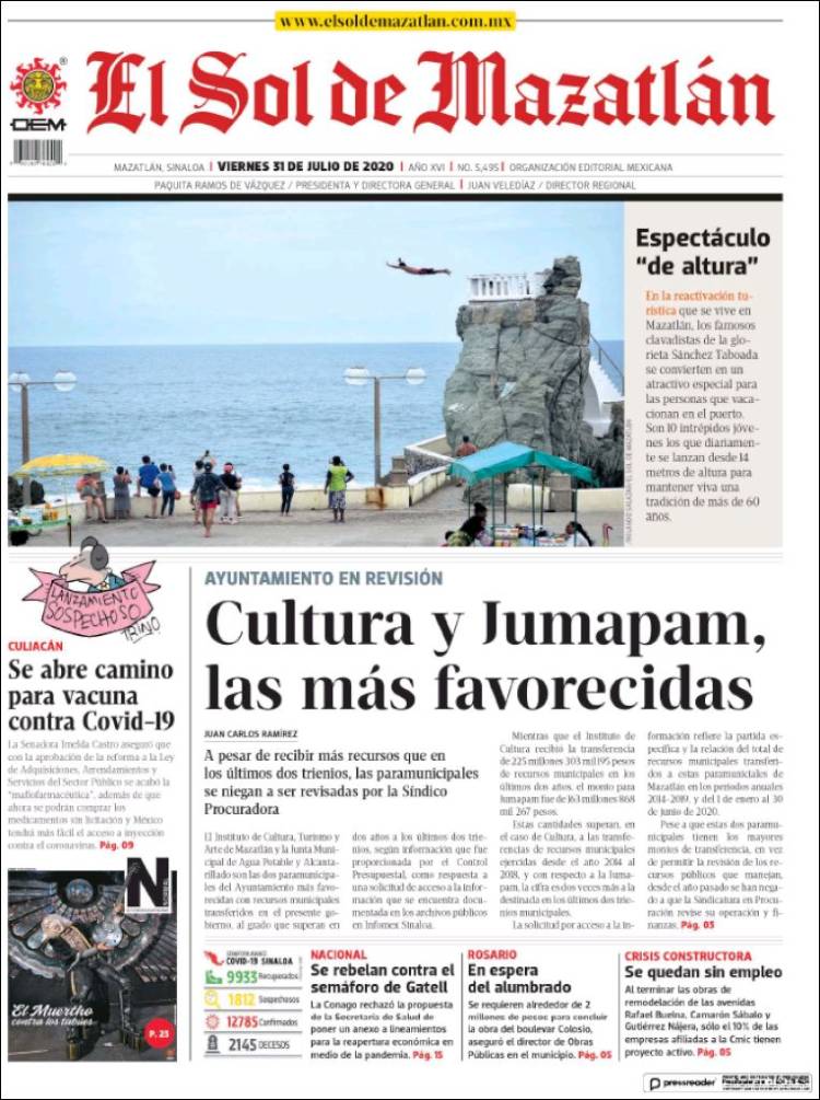 Portada de El Sol de Mazatlán (M&eacute;xico)