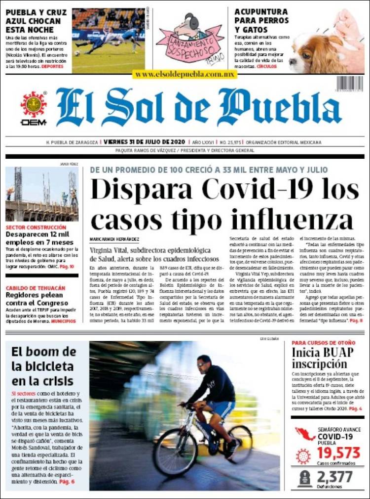 Portada de El Sol de Puebla (M&eacute;xico)