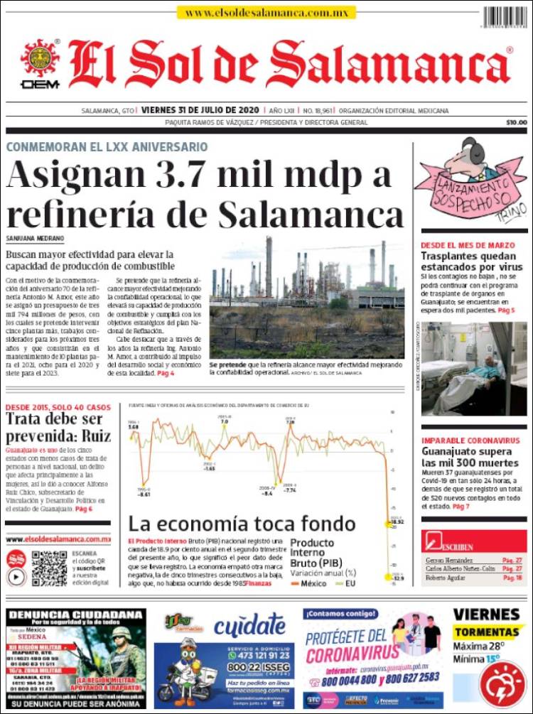 Portada de El Sol de Salamanca (M&eacute;xico)