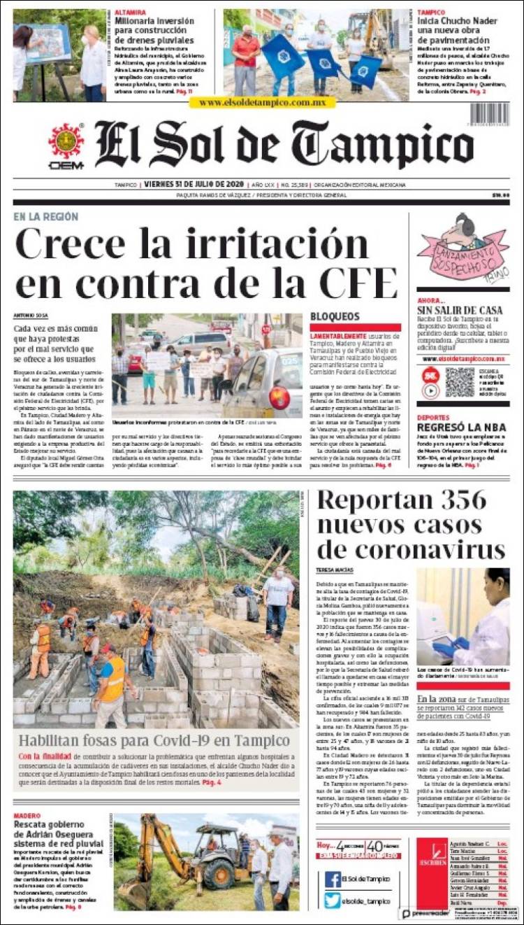 Portada de El Sol de Tampico (M&eacute;xico)