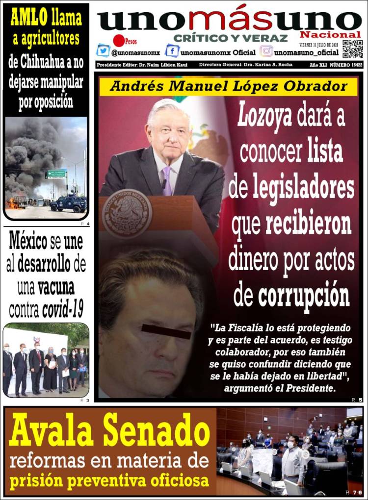 Portada de unomásuno (M&eacute;xico)