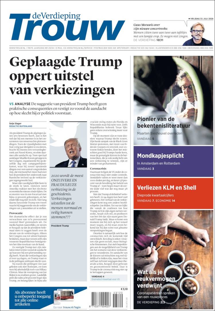 Portada de Trouw (Pa&iacute;ses Bajos)