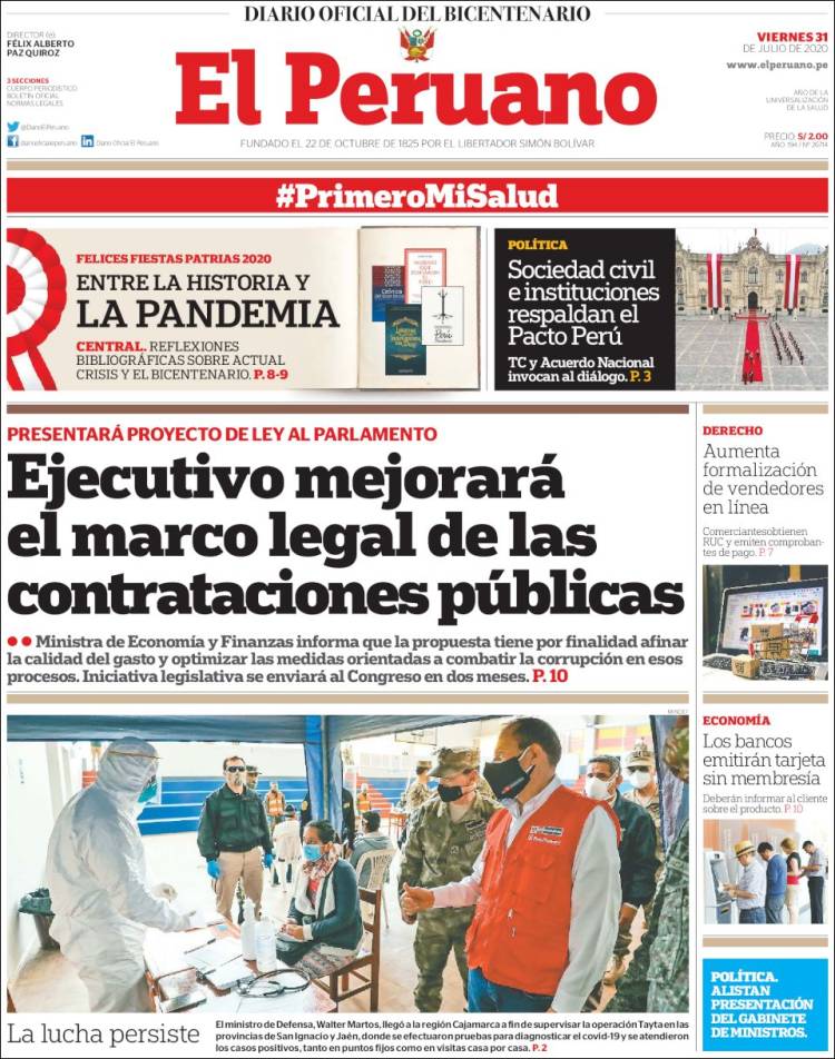 Portada de El Peruano (Per&uacute;)