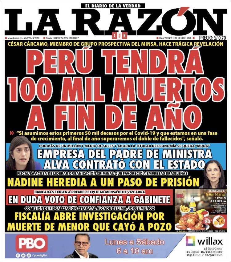 Portada de La Razón (Per&uacute;)
