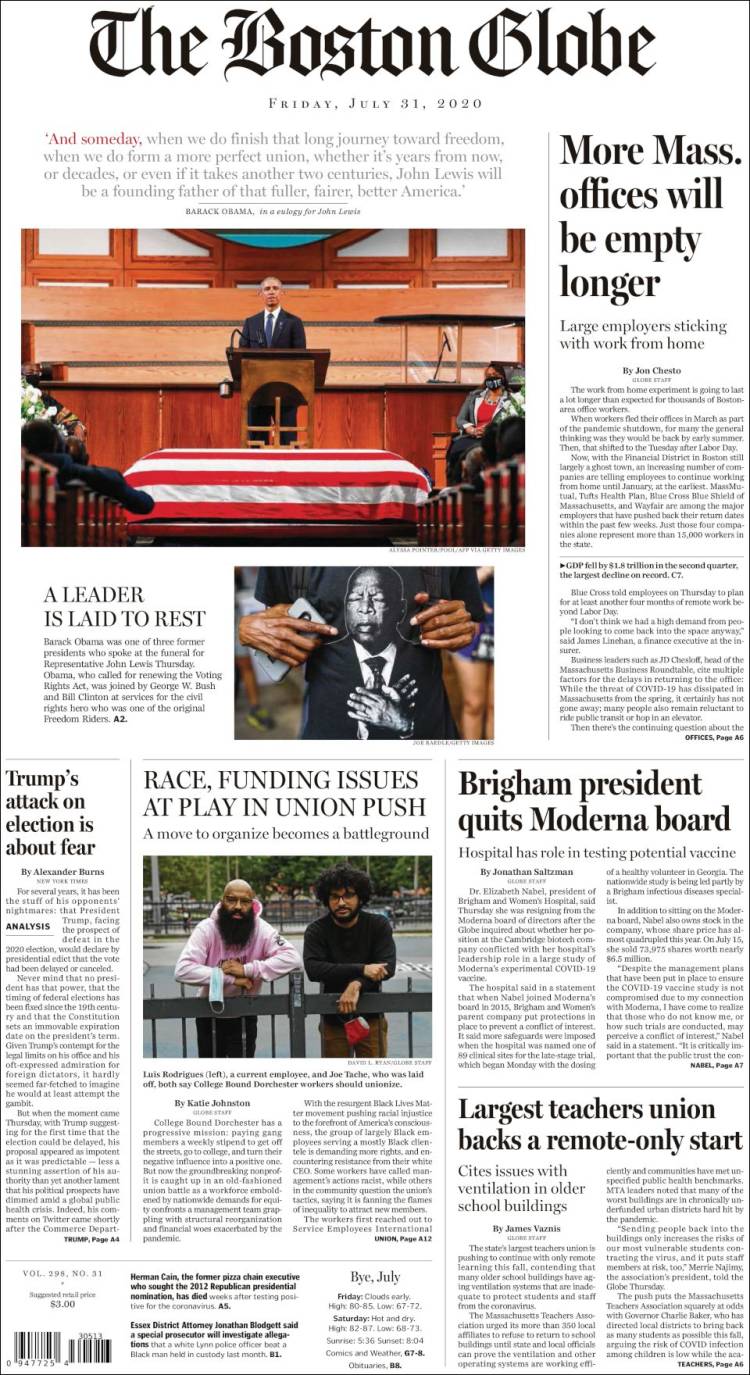 Portada de Boston Globe (USA)