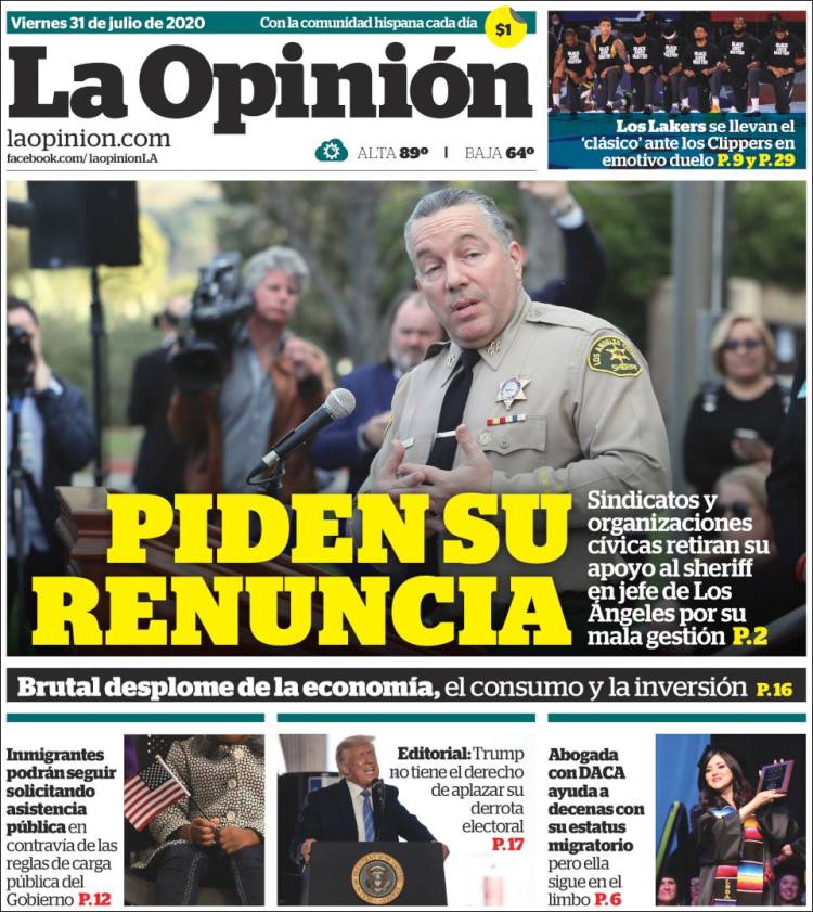 Portada de La Opinión (USA)