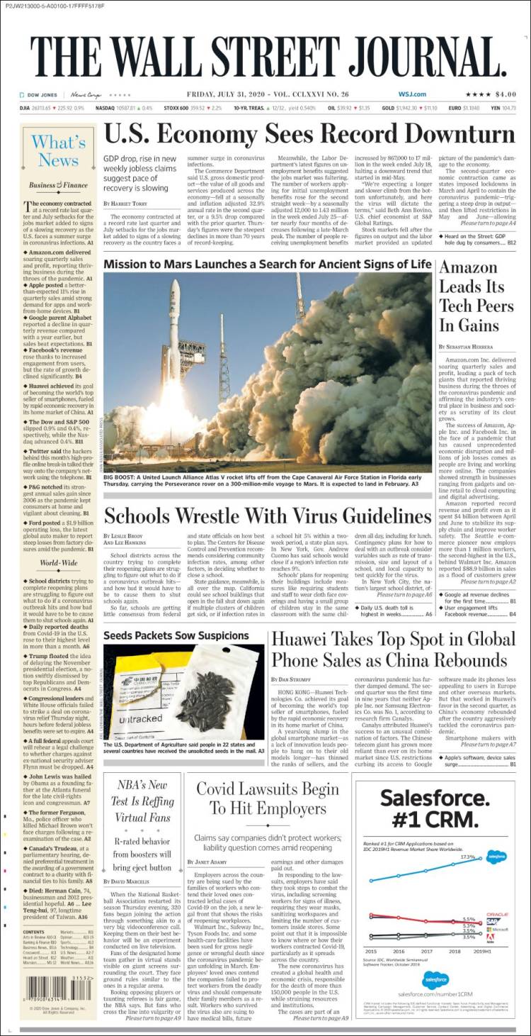 Portada de Wall Street Journal (USA)