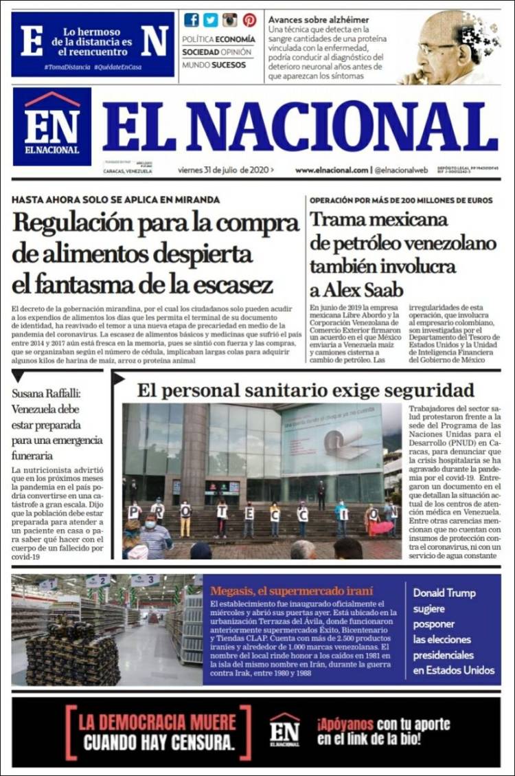 Portada de El Nacional (Venezuela)