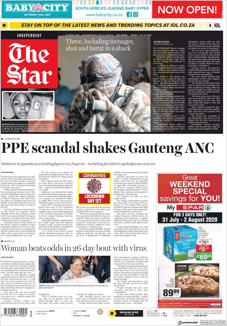 Portada de The Star (Sud&aacute;frica)