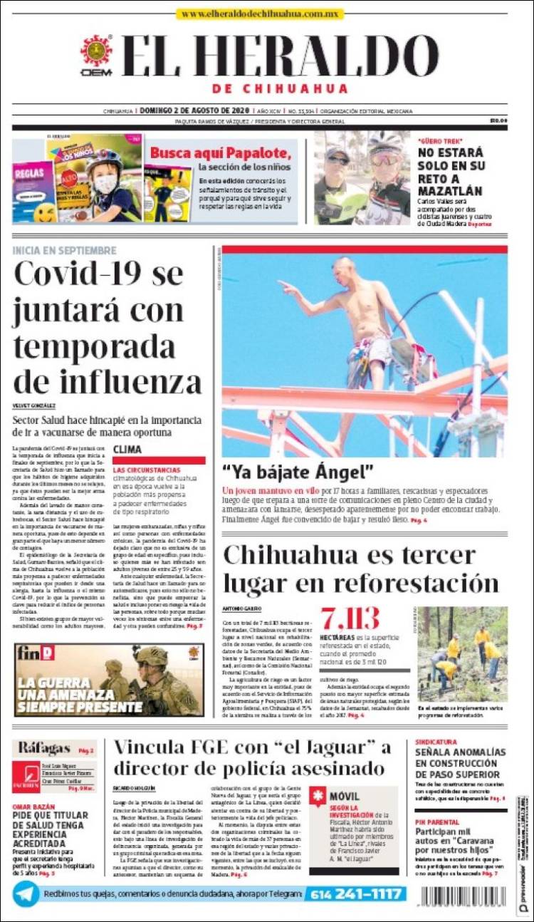 Portada de El Heraldo de Chihuahua (México)