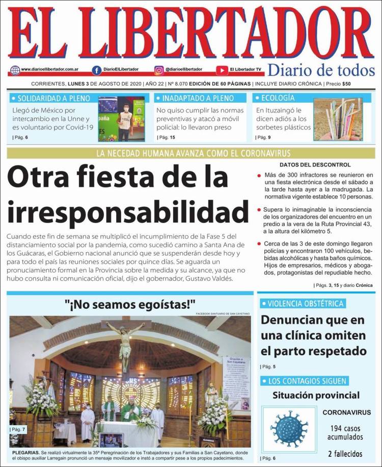 Portada de Diario El Libertador (Argentina)