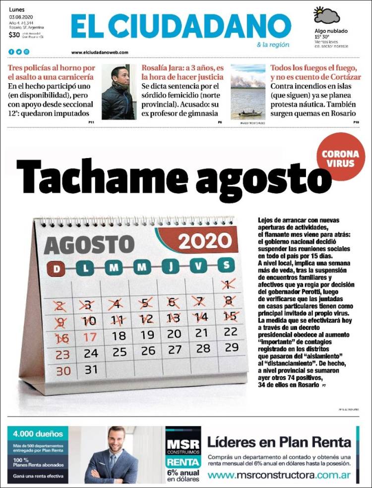 Portada de Diario El Ciudadano (Argentina)