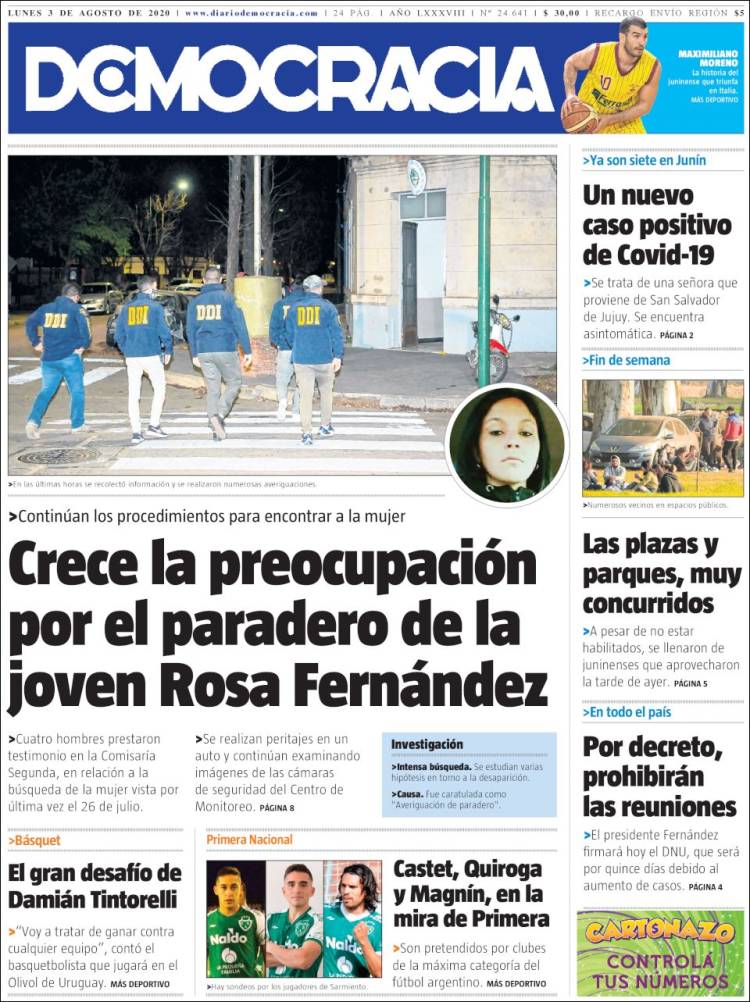 Portada de Diario Democracia (Argentina)