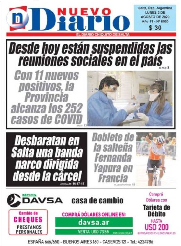 Portada de Nuevo Diario de Salta (Argentina)