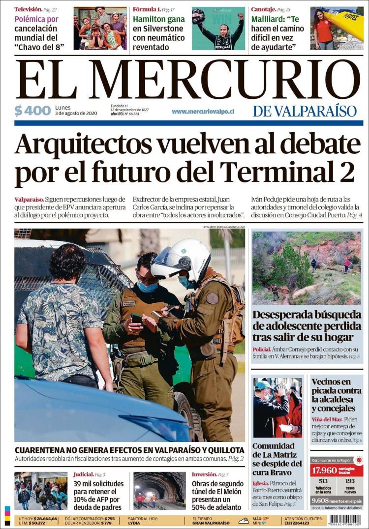 Portada de Mercurio de Valparaiso (Chile)