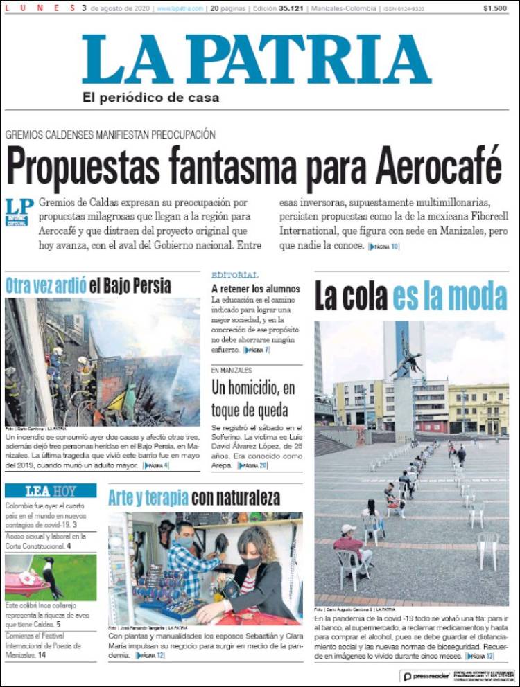 Portada de La Patria (Colombia)