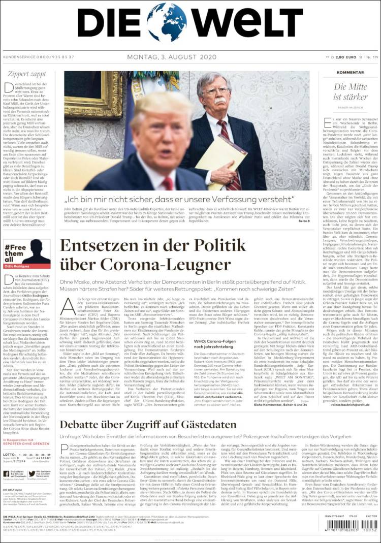 Portada de Die Welt (Alemania)
