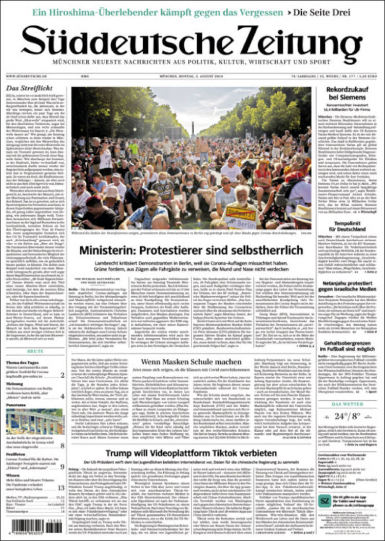 Portada de Sueddeutsche (Alemania)